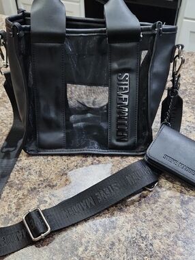Steve Madden Black Clear Mini Tote with Branded Strap & Card Holder